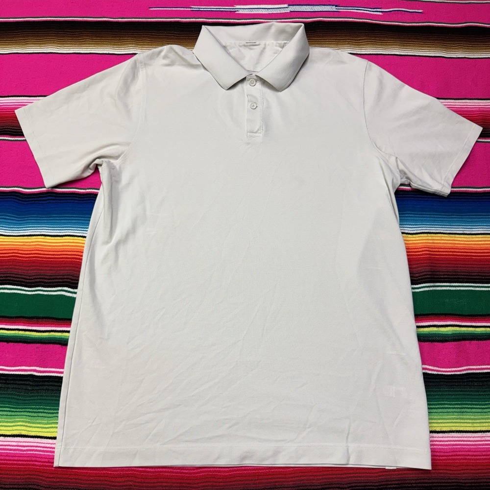 Lululemon Evolution Polo Shirt Men's M White‎ Pique Cotton Stretch Athletic